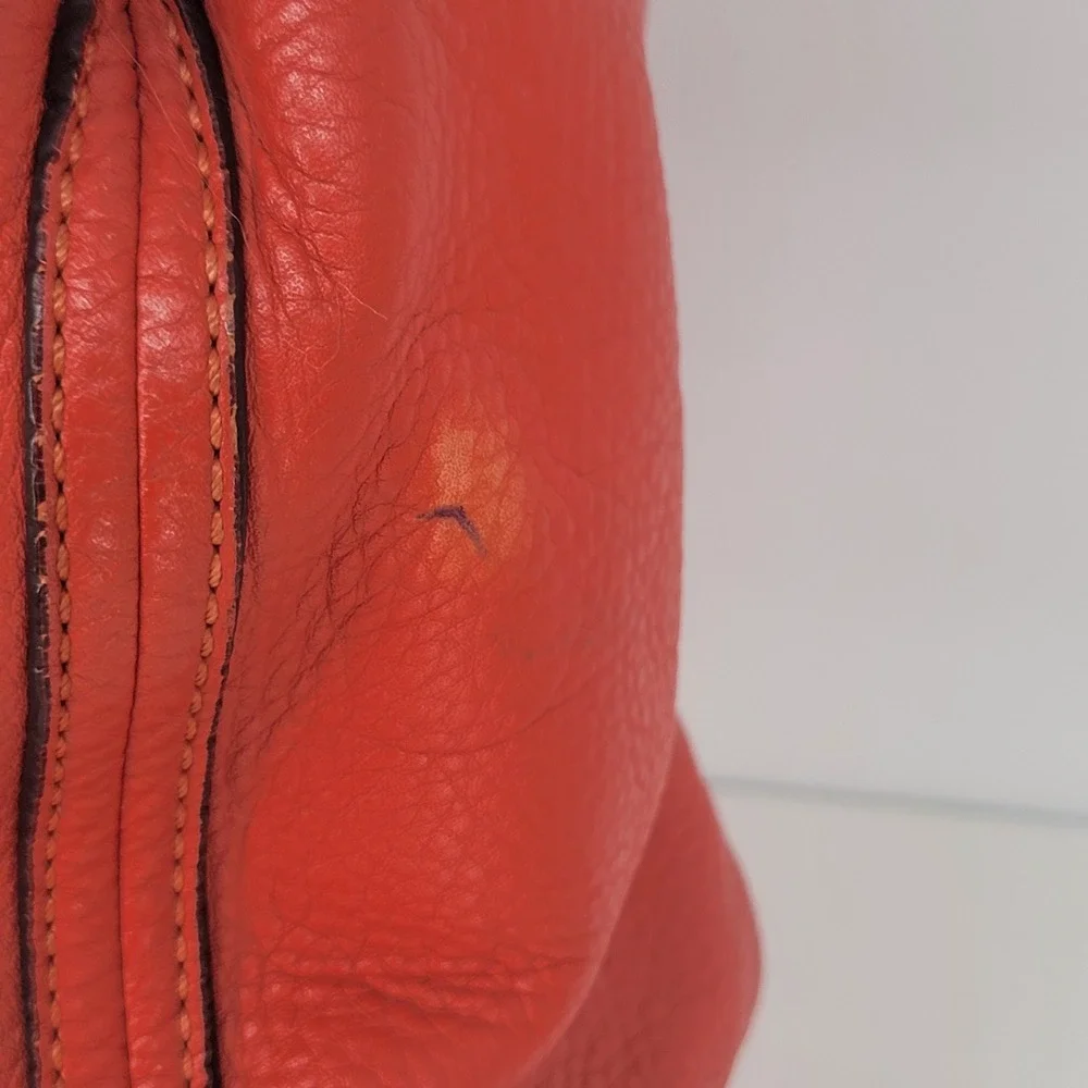 MCM Satchel Handbag Coral Orange Pebbled Leather Gold Hardware 2-in-1 Crossbody